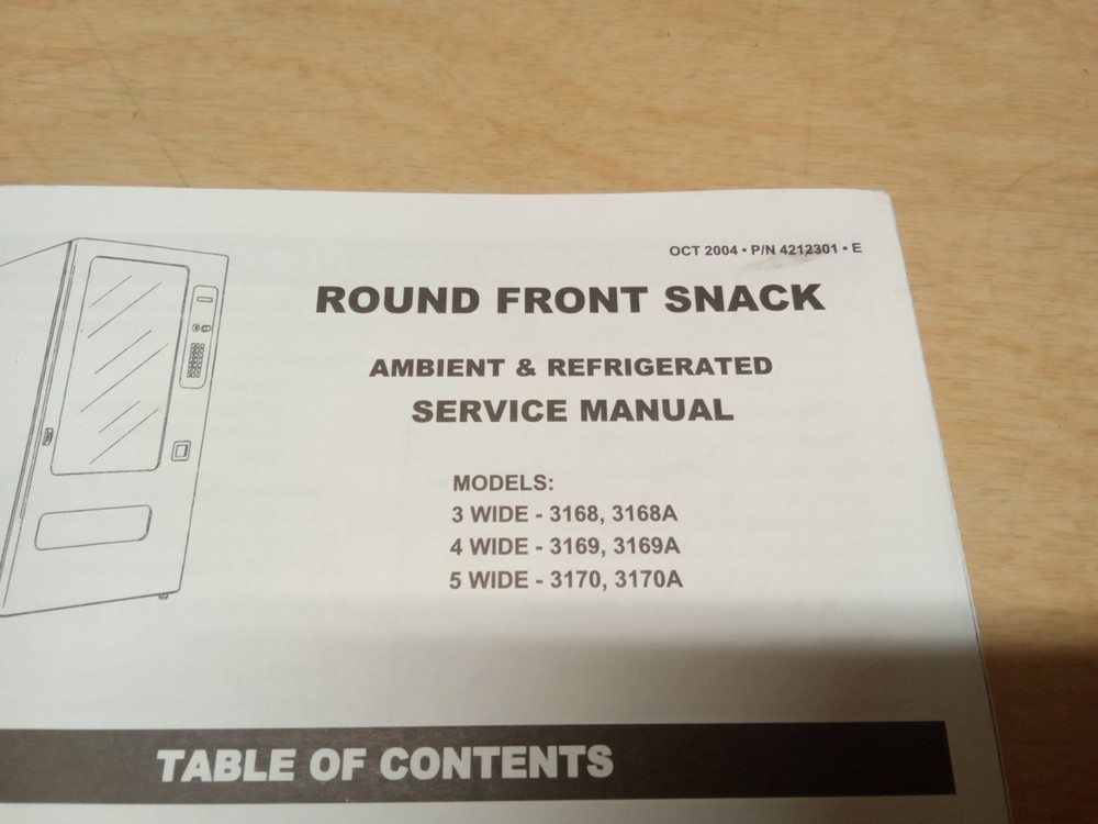 Vending Machine Service Manual Round Front Snack 4212301-E