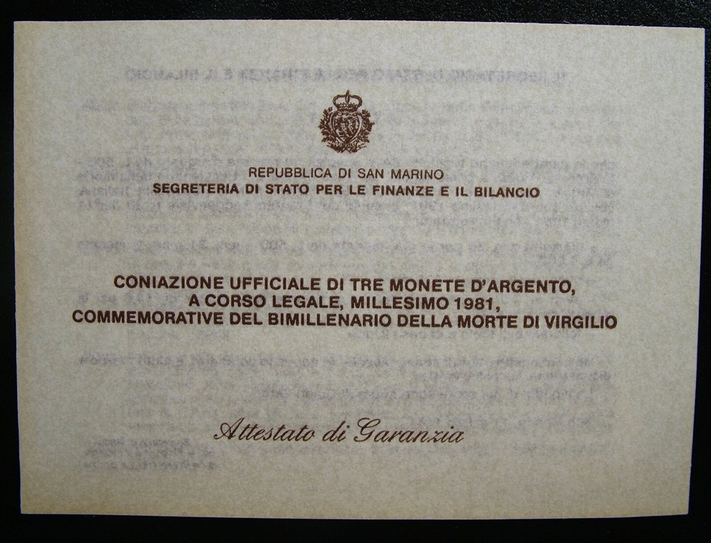 Virgilio 1981 San Marino Box COA Set, Triptych