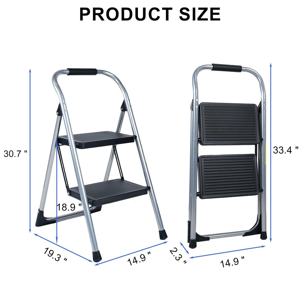 2 Step Ladder for Kitchen Step Stool, Lightweight Folding Step Stool with Cur...