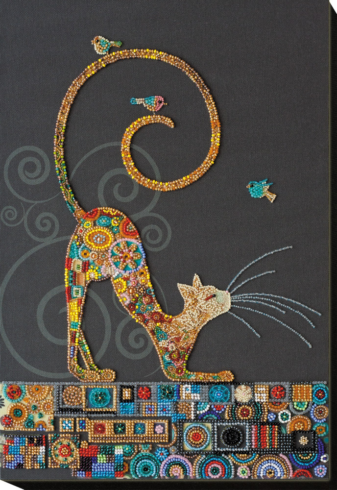 DIY Bead Embroidery Kit "Kitty" Beaded stitching needlepoint beadwork