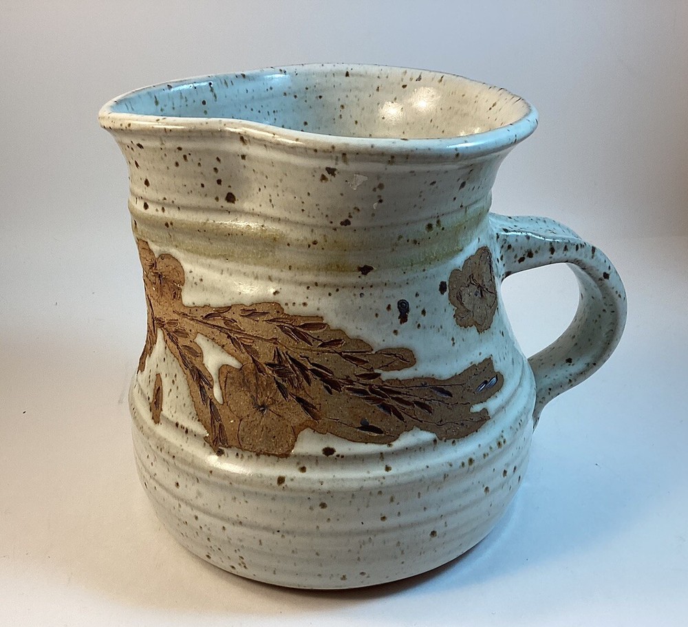 Hand Thrown Pottery 36 oz. Pitcher, Etched Design, Signed Baber
