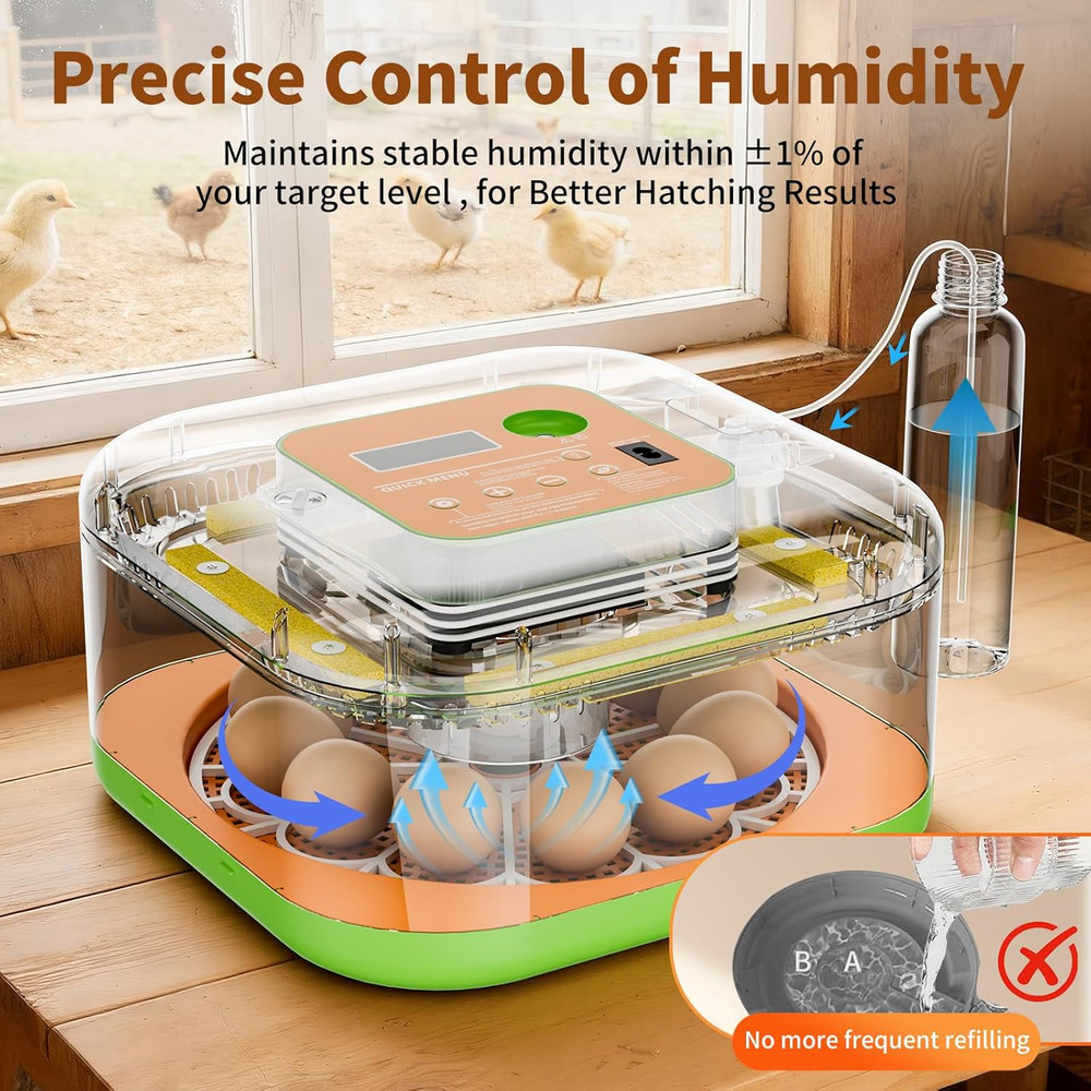 Incubator for Hatching Eggs, Temperature and Humidity Control, Automatic and Adj