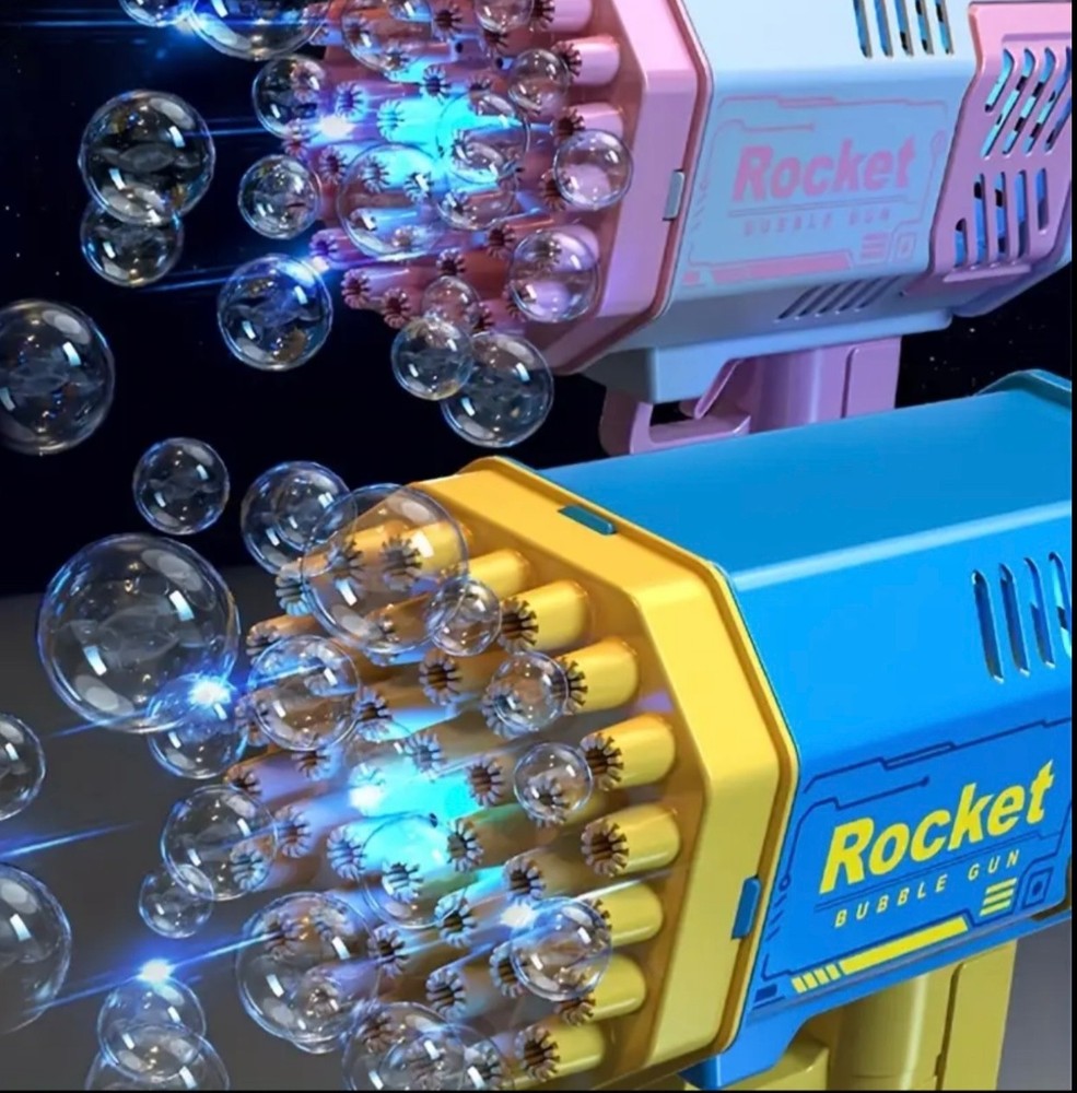 Rocket Bubble Gun – LED Light Automatic Bubble Machine Toy with 40+ Holes