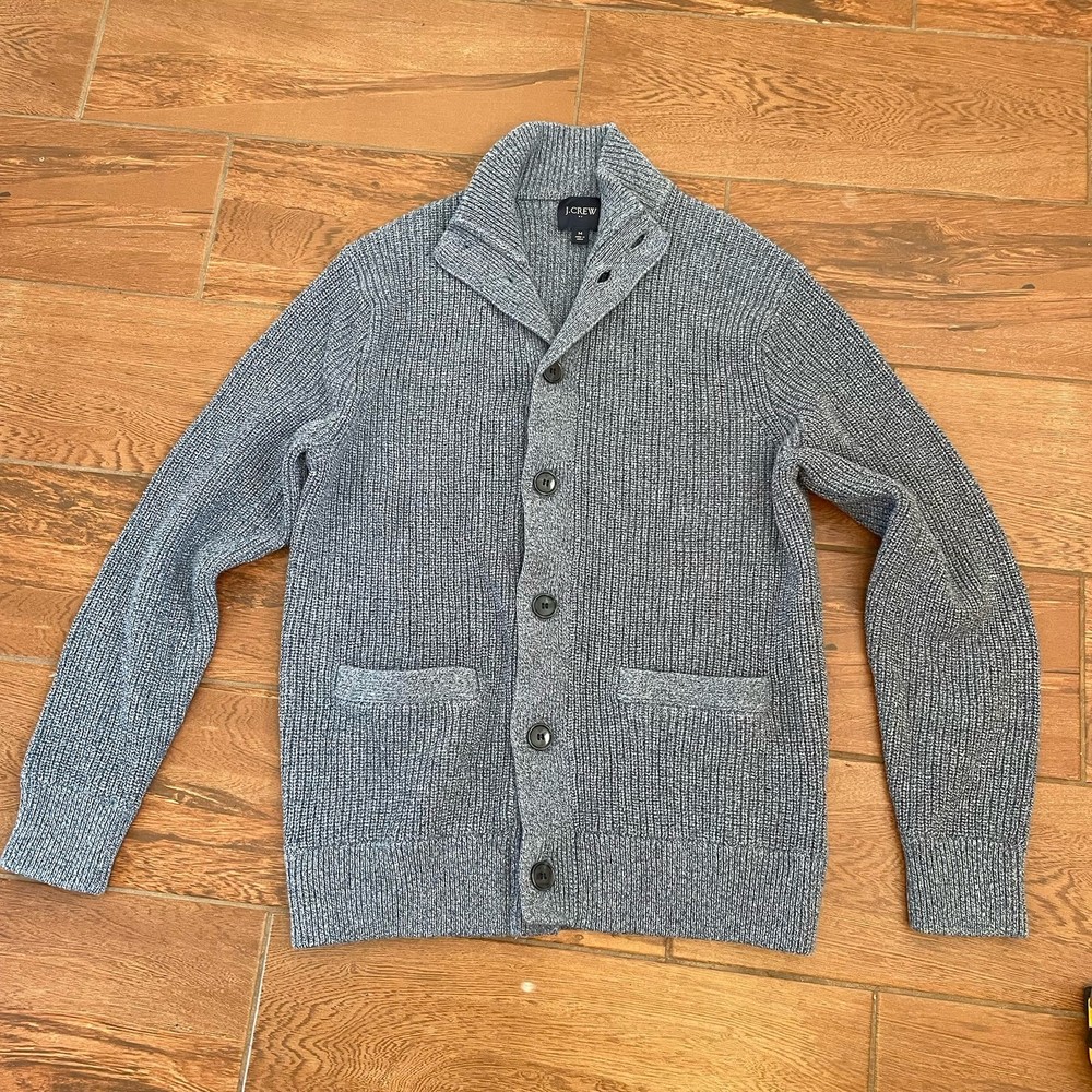 J Crew Sweater Mens M Blue-Gray Button Front Cardigan Pullover Ribbed Classic