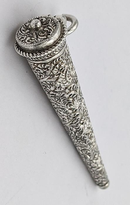INDIAN ANTIQUE SOLID SILVER CHATELAINE NEEDLE CASE 19TH CENTURY