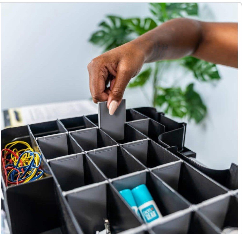 Double-Sided Organizer Tool Box Clear/Black Plastic with Carry Handle