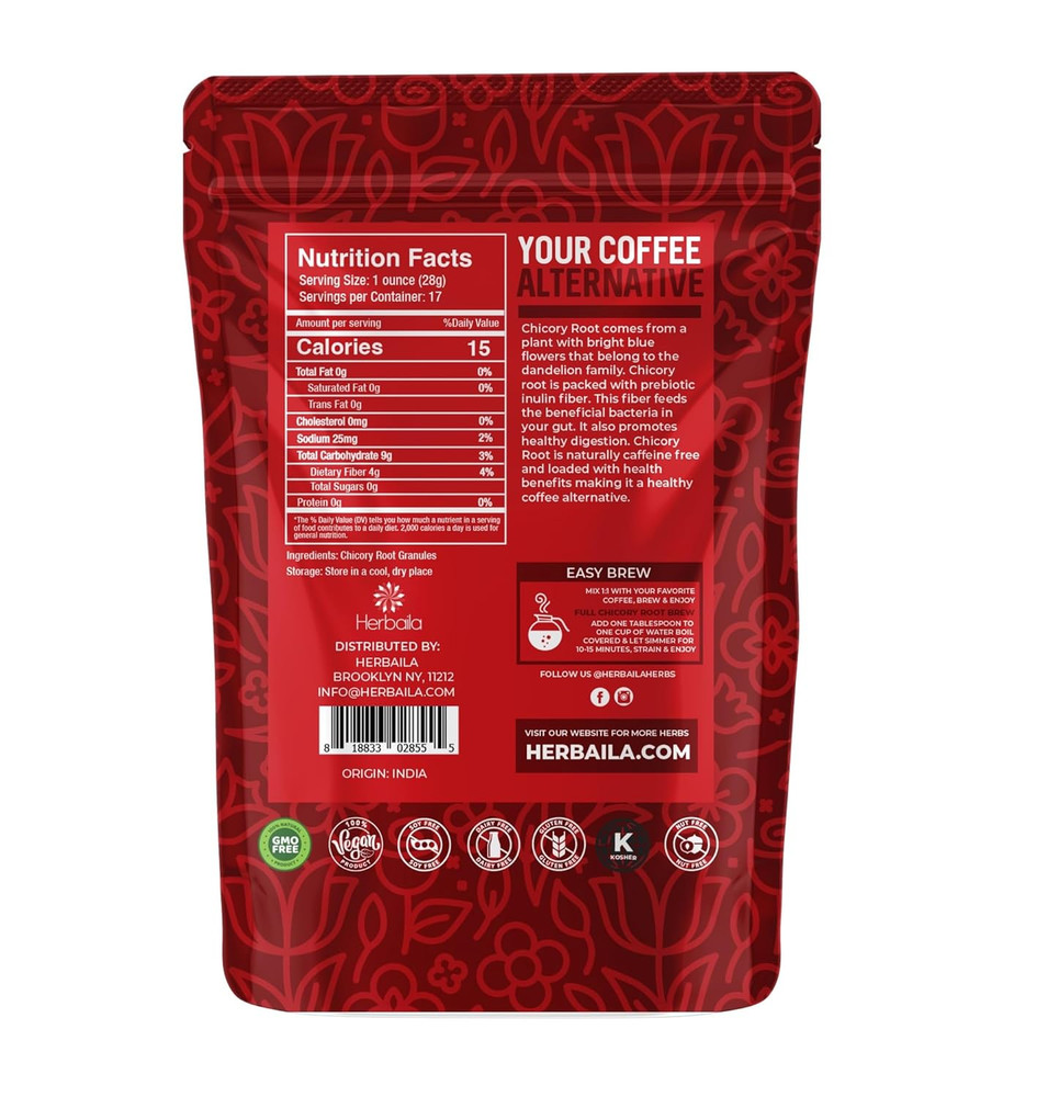 Chicory Root Roasted Granules, 1 Pound, Chicory Coffee (Inulin, Prebiotic Dietar