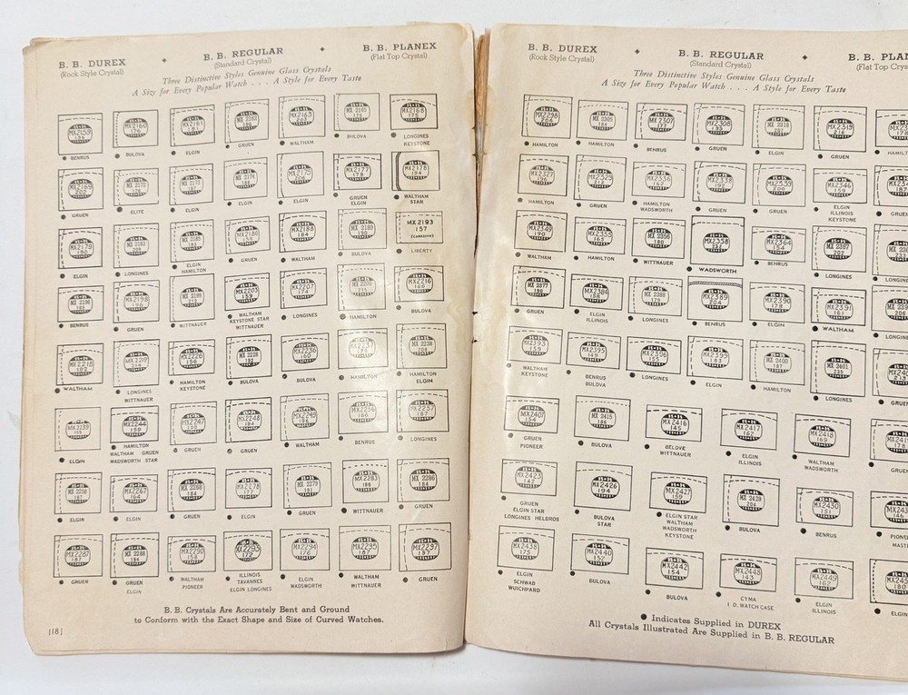 Vintage 1952 BB Watch Crystal Catalog Reference Guide