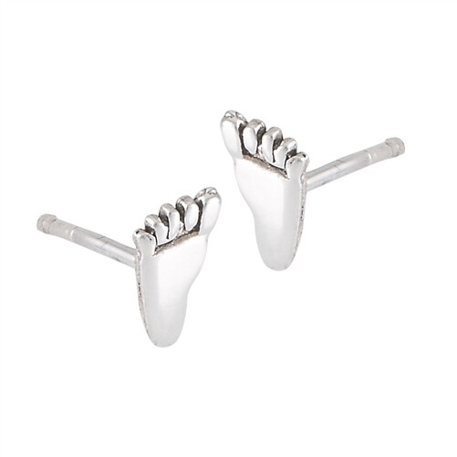 Sterling Silver Bare Feet Stud Earrings - Pair