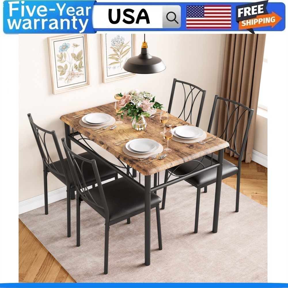 ✅5-Piece Dining Table Set for Small Space Kitchen Table Set for 4 Retro Brown