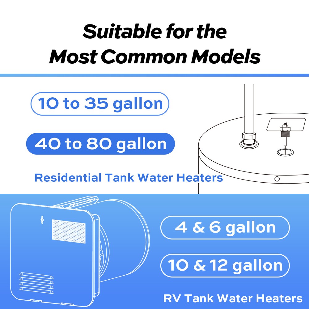 Powered Anode Rod for All RV / Home Water Heater - Stops Rotten Egg Smell