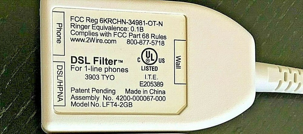 2Wire DSL Filter LFT-4-2GB For Single Line Phones