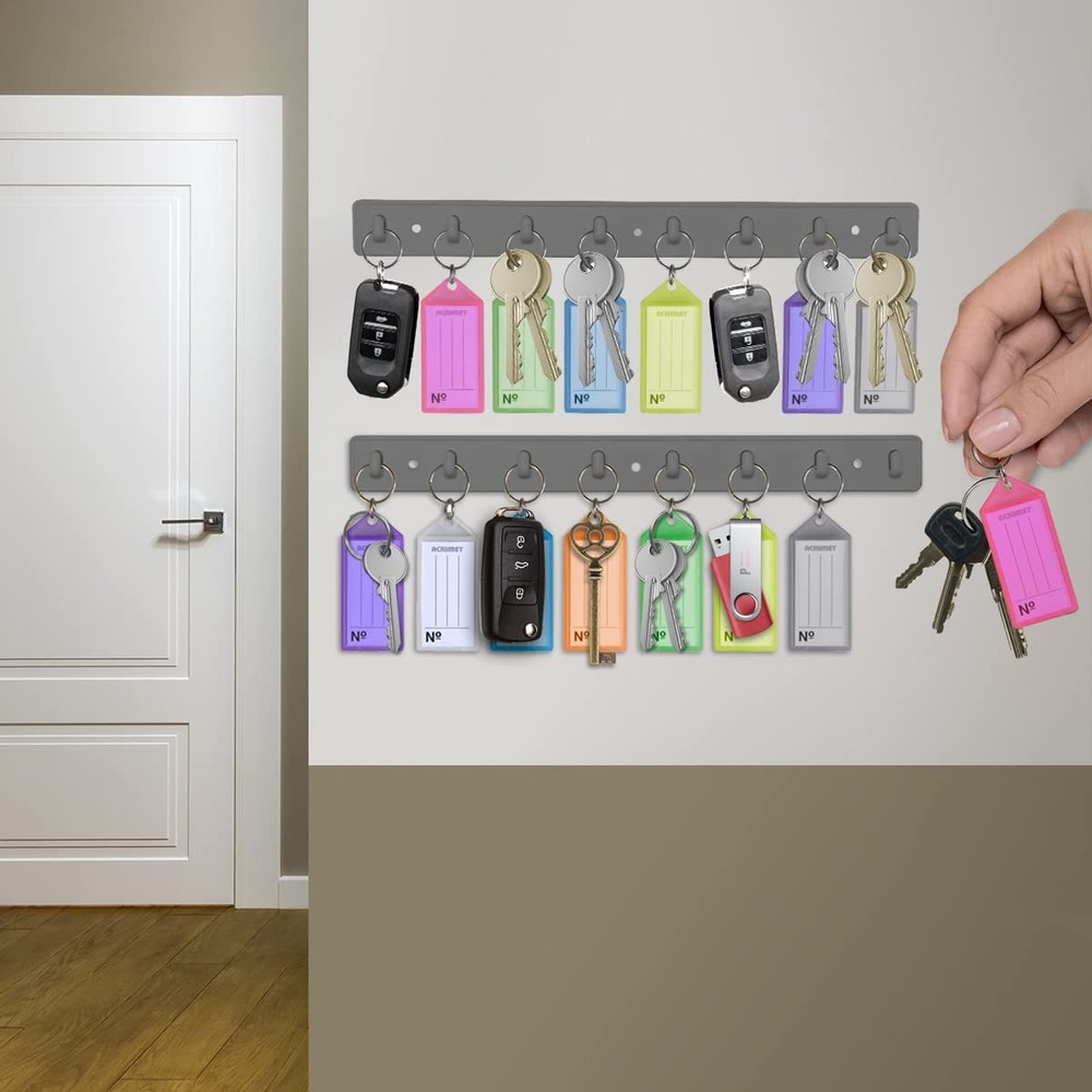 Acrimet Key Tag Rack w/ 8 Keyring Tags (Self-Adhesive Key Storage Rack) (2 Pack)