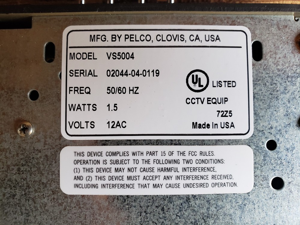 Pelco VS5004 Video Sequential Switcher - TESTED w/ AC ADAPTER!!