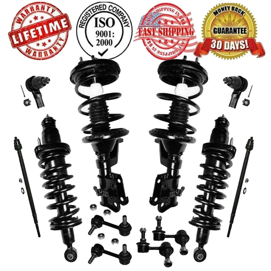 Front & Rear Complete Strut & Spring Assembly Quick + 8pc Steering Chassi Kit