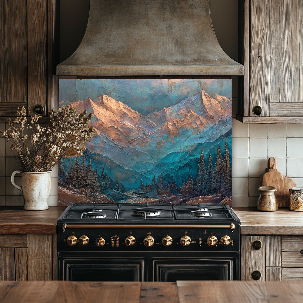 Turquoise Mountain Kitchen Backsplash, Rustic Cabin Decor, Western Mountain Art