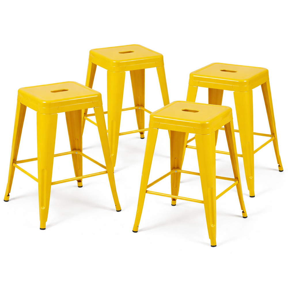 24 Inch Counter Height Stool, Backless Metal Bar Stools Set of 4, Non-Stackabl