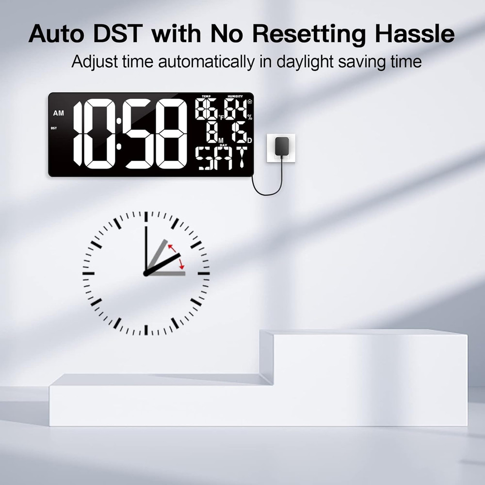 18 Inch Oversized Digital Wall Clock with Remote Control, Auto-Dimming, Temperat