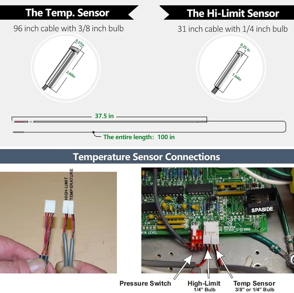 Sensor Assembly 25-175-0337 with Temp and Hi-Limit Sensor Fit for Balboa Systems