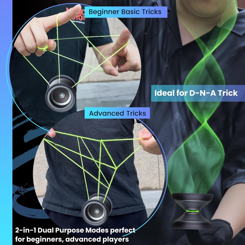 Bi-Material Yoyo for Kids 8-12, Responsive Unresponsive Tricks, 12 Strings