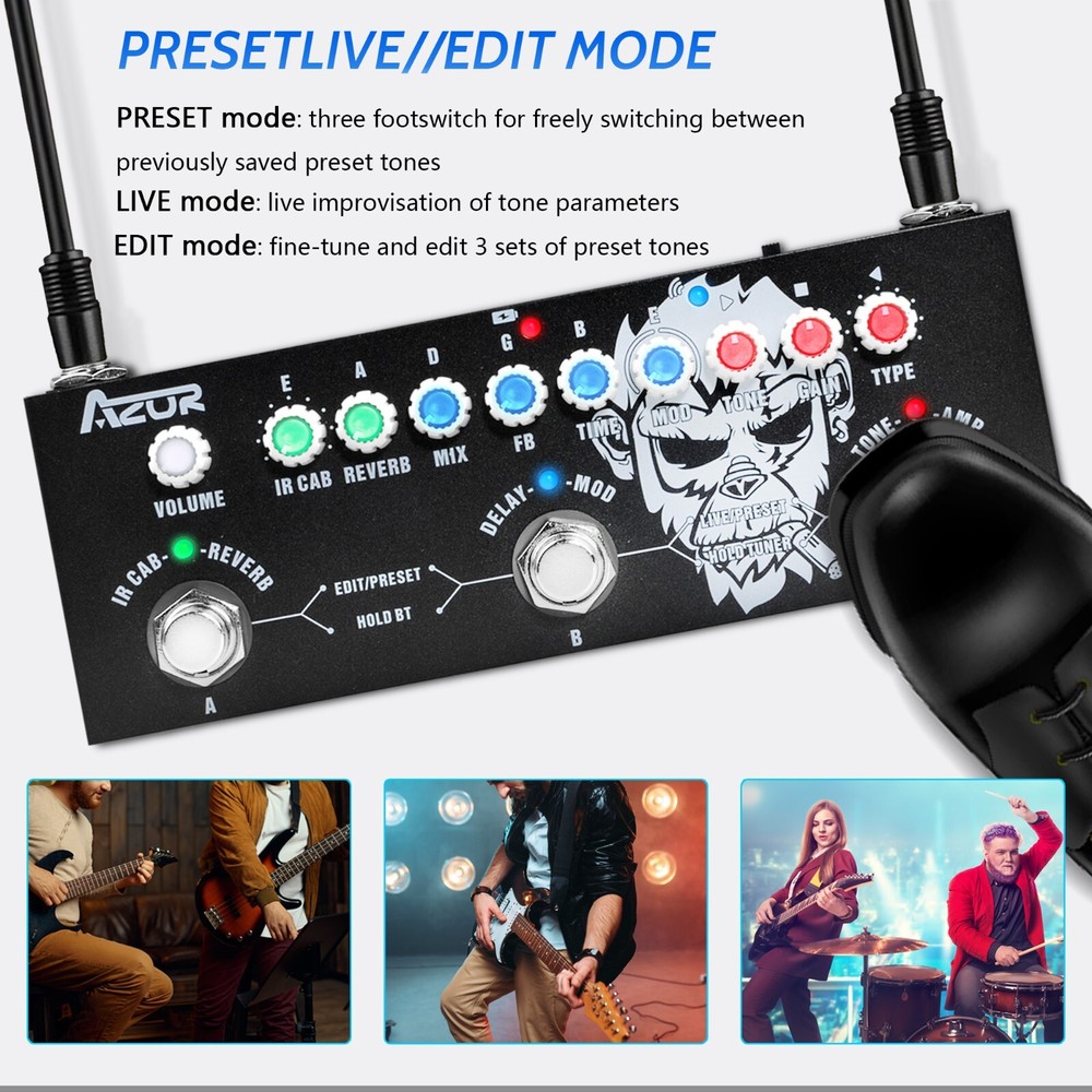 Multi-Effect Pedal Built-in Battery AZOR Multi Effects CUBE BABY Guitar Effector
