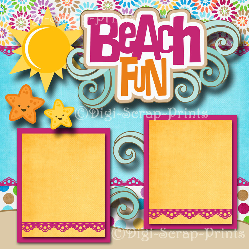 BEACH vacation 2 pre-made scrapbook pages layout paper piecing DIGISCRAP #A0090