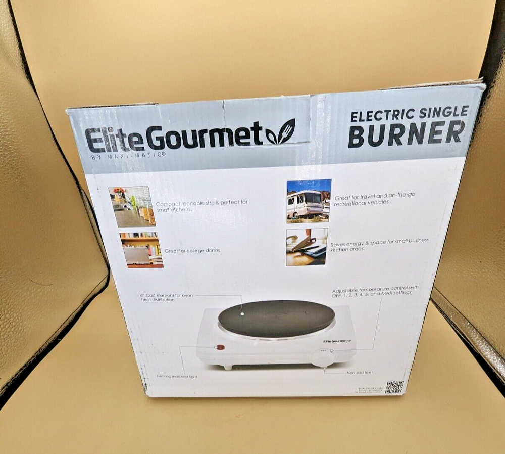 Electric Single Burner Elite Cuisine White Adjustable Temperature ESB-301F NEW