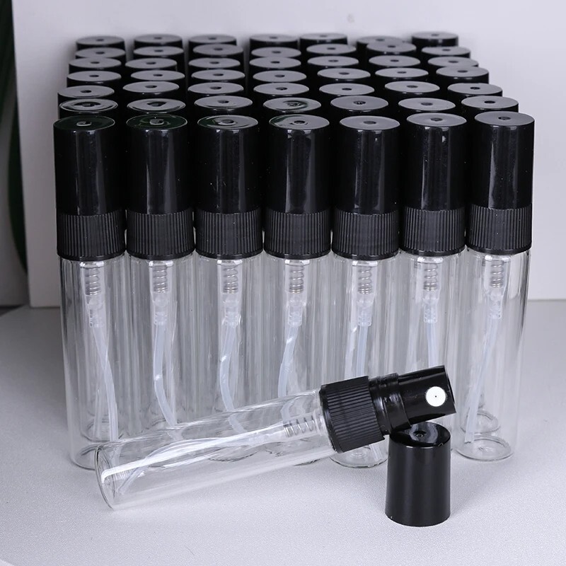 60Pcs - Empty Refillable Travel Glass Perfume Bottle With Spray Atomizer 5 ml