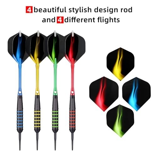 12 Pack Soft Tip Darts Set - 18g Plastic Tips, 100 Tips, 16 Flights, Case, 4 Col