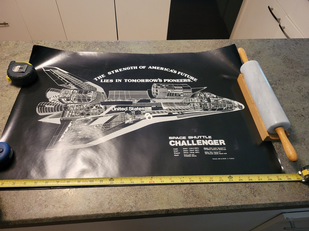 Vintage 1986 Challenger Space Shuttle Poster Engineering Cutaway Mark Tower