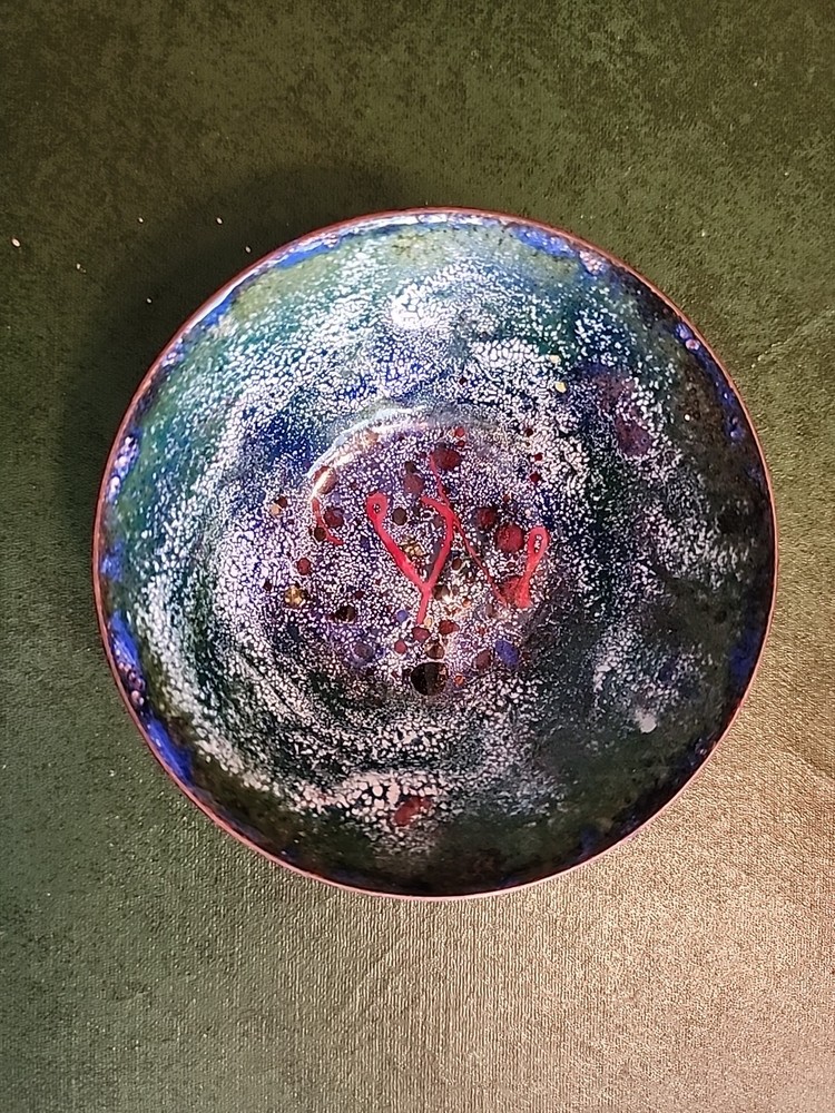 Mid Century Copper Enamel Bowl