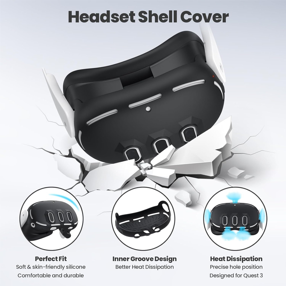 Silicone Cover Compatible with Meta/Oculus Quest 3 Accessories, VR Silicone Face
