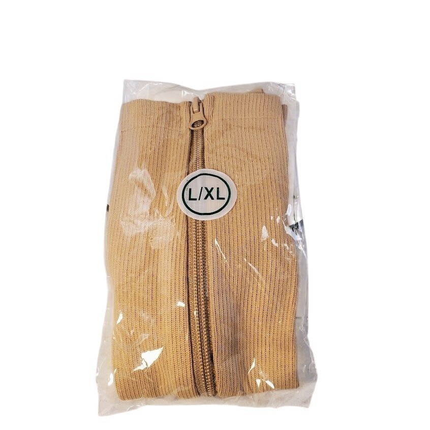 Beige Zip Compression Socks L/XL Knee High Support Pair