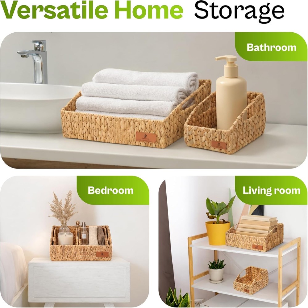 Storage Baskets Shelves Set of 3 Rectangular Open-Top Wicker Storage Bins W/