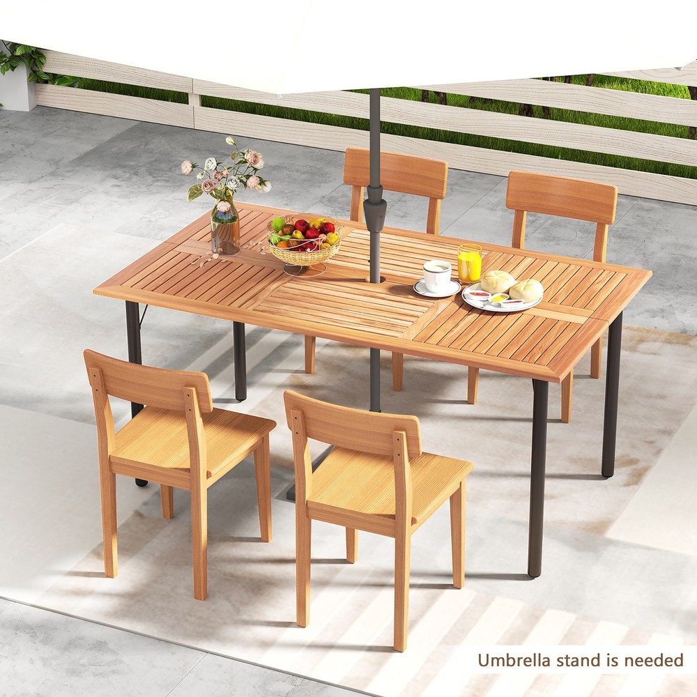 Rectangular Acacia Wood Dining Table w/ 1.9'' Umbrella Hole Patio Natural &