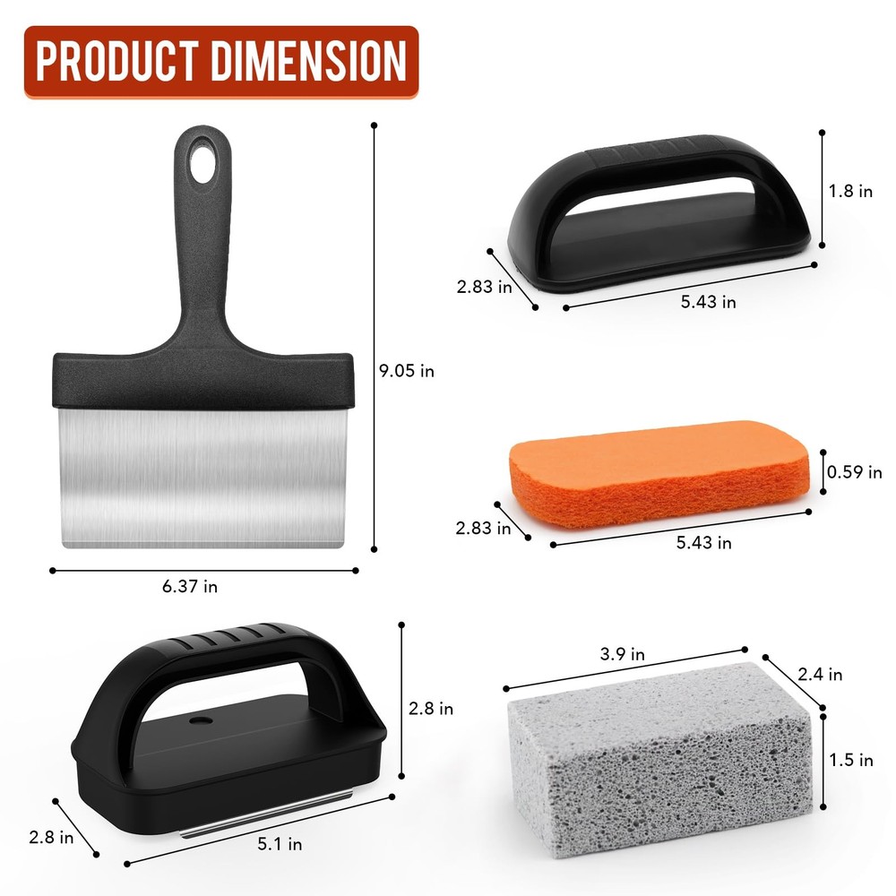 AWEASROY Griddle Cleaning Kit: Grill Stone, Scraper & Brush for Flat Tops