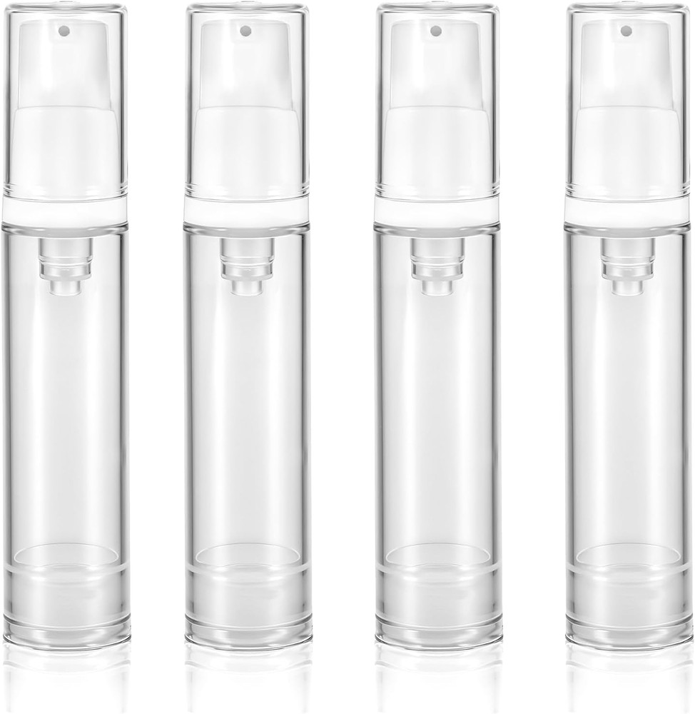 4 Pcs Empty Airless Pump Bottles, Refillable Clear Travel Pump Bottle Lotion Con