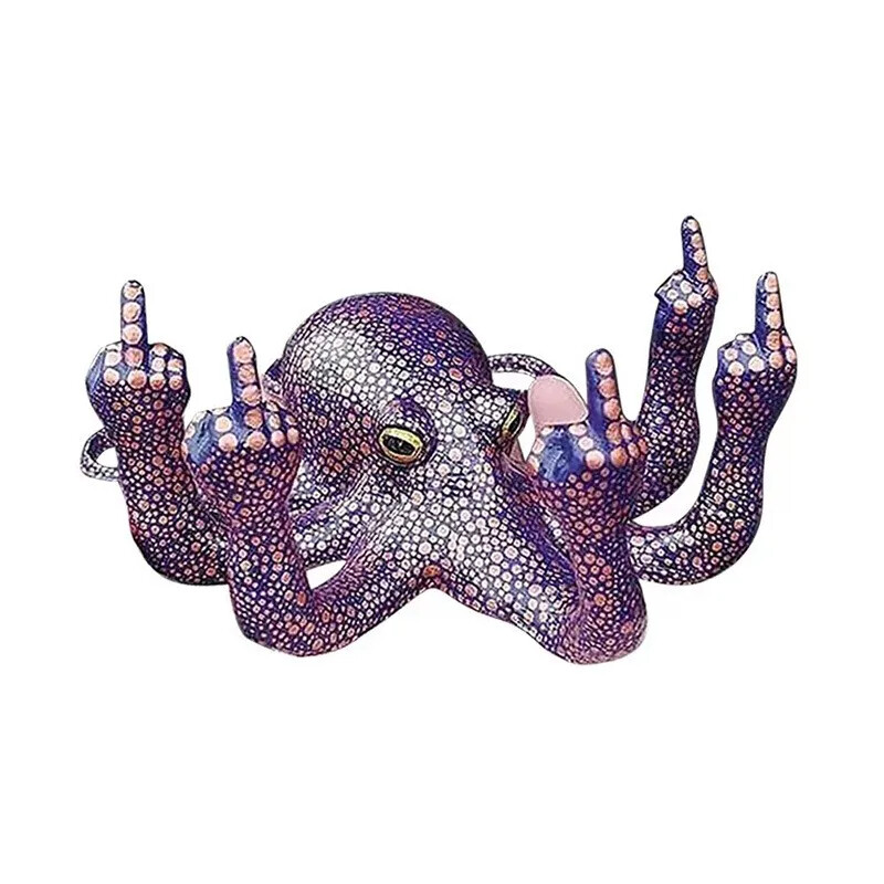 Middle Finger Octopus Statue Resin Desktop Decor Creative Angry Octopus Sculptur