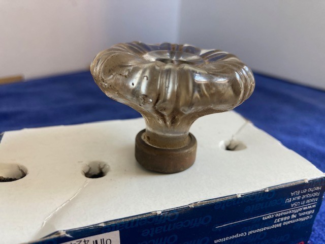 Vintage Flower Pressed Glass & Brass Drawer Cabinet Pull Knob
