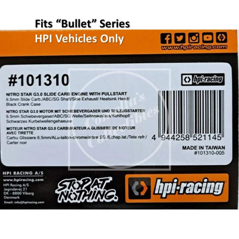 HPI Nitro Star G3.0 Engine w/ Slide Carb Pull Start Side Exh #101310 For Bullet