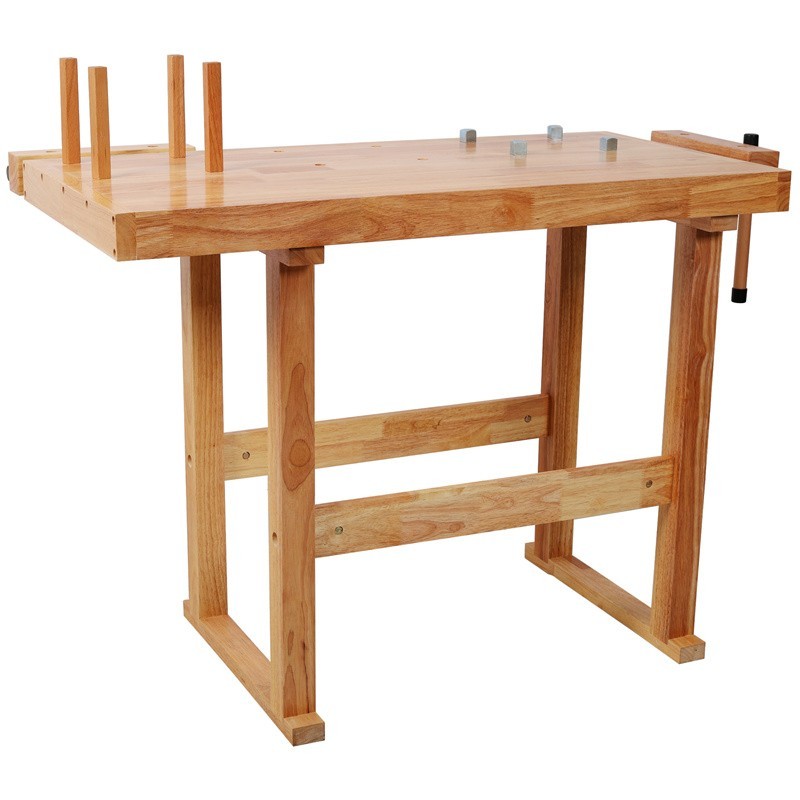 40" Rubber Wood Workbench 330LBS Load Work Table w/ Adjustable Handle for Garage