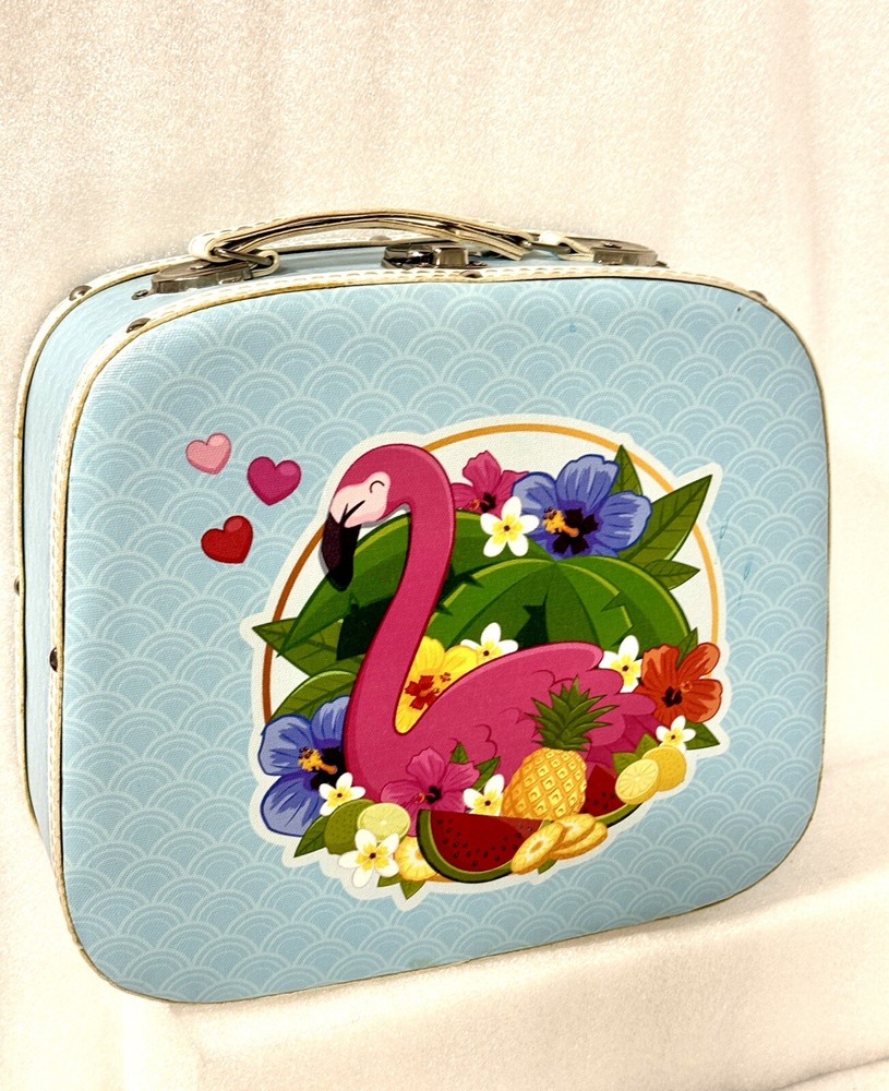 Flamingo Canvas Box Hinged Storage Suitcase 11x9x4