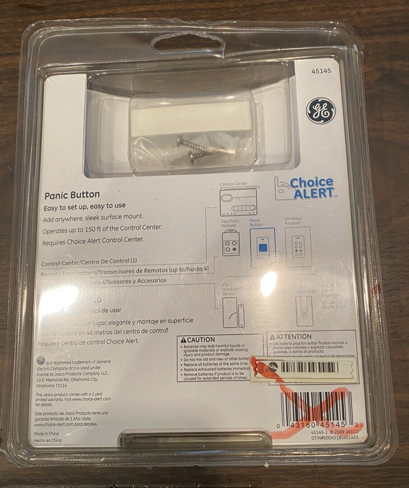 GE Clear Choice Wireless Alarm System Panic Button #45145