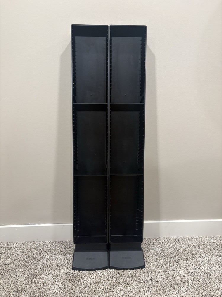 TWO Vintage Laserline Black 60 CD Capacity Standing CD Storage Display Tower
