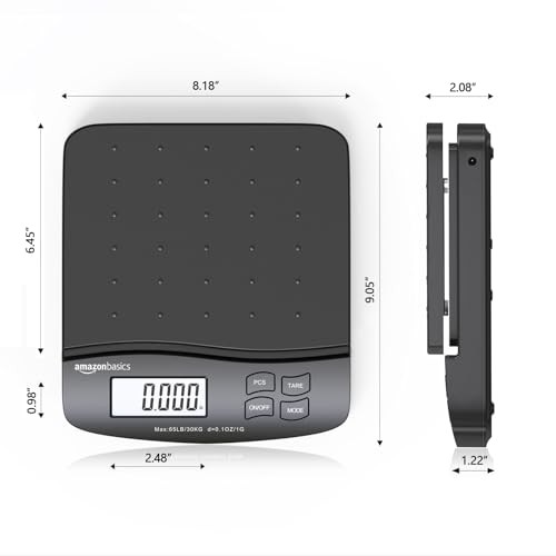 Amazon Basics Digital Postal Shipping Scale with Tare 65 pound, Black