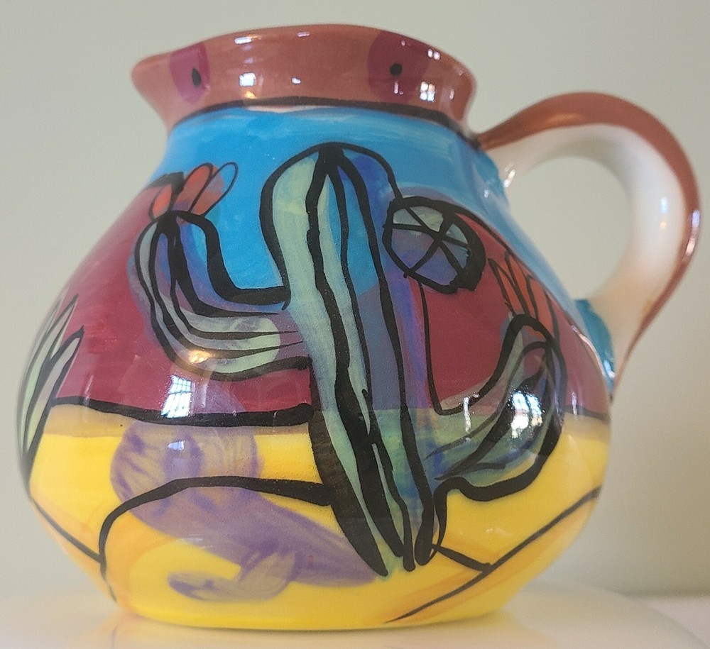 Southwest Saguaro Cactus Hand-Painted Pottery Pitcher