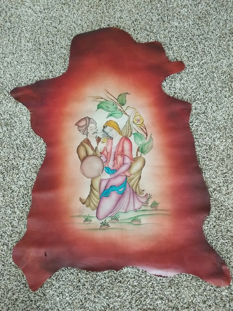 Persian Painting on Leather  Signed 36" X 26"