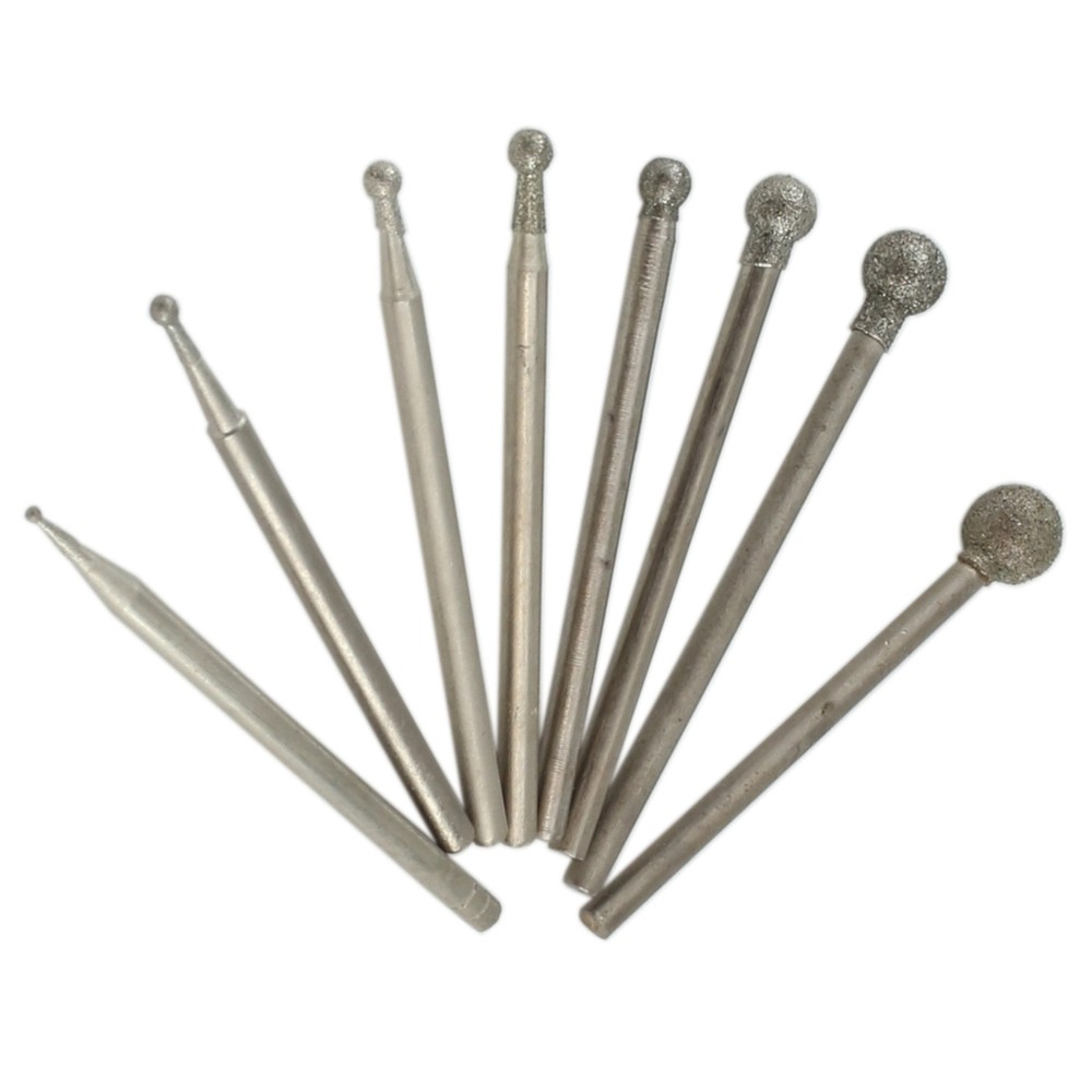 20Pcs 0.5-8mm Spherical Head Diamond Grinding Bits Burr Lapidary Tools for Stone