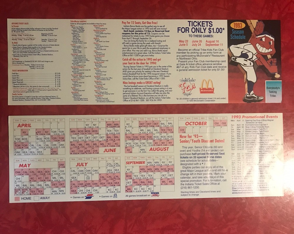 1993 CLEVELAND INDIANS  POCKET SCHEDULE