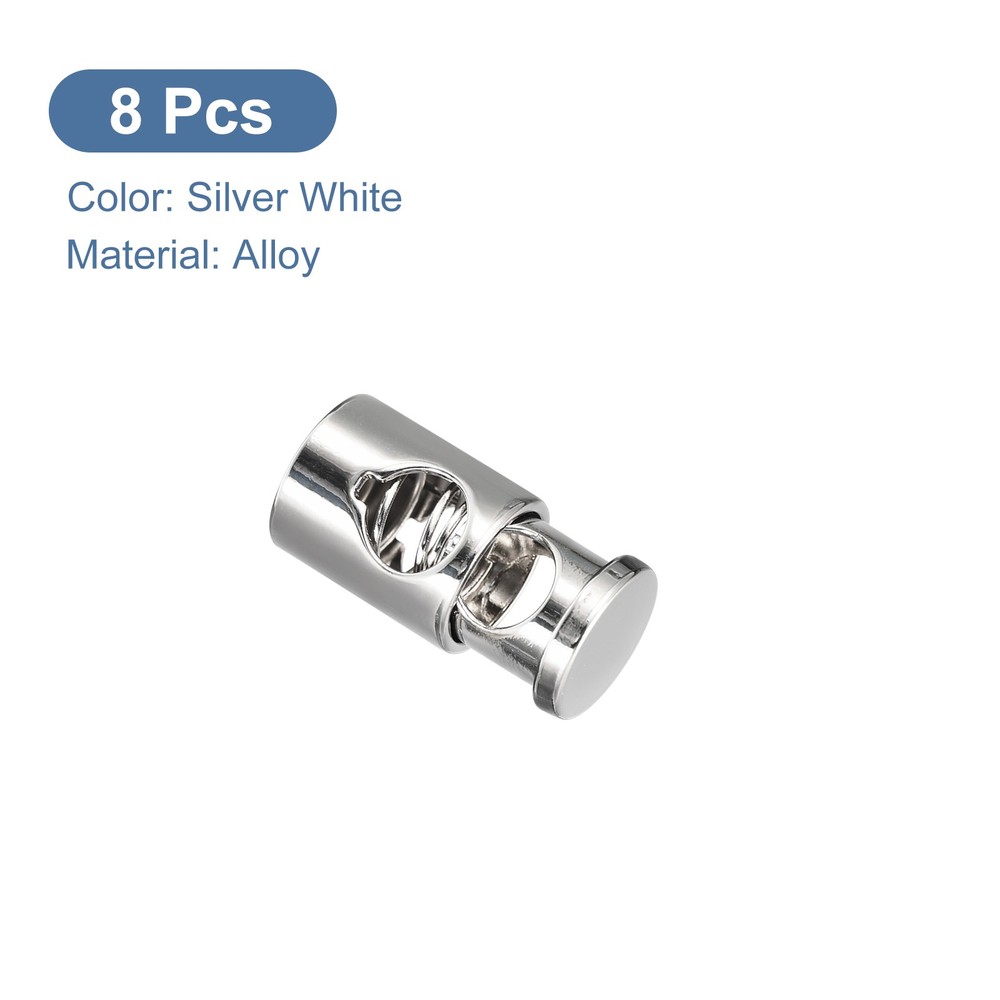 8Pcs Metal Cord Locks 6.5mm Single Hole Toggle Spring Stop Silver White